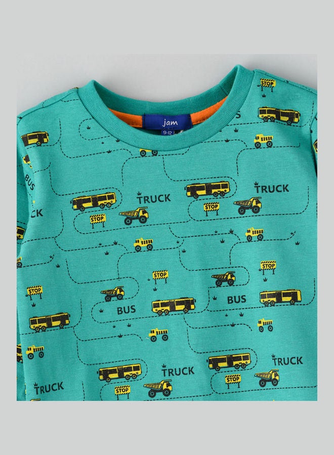 JAM Round Neck AOP Knitted Top Medium Green - Image 3