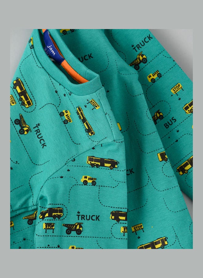 JAM Round Neck AOP Knitted Top Medium Green - Image 4