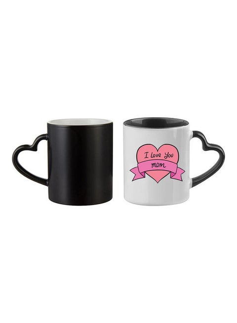 I Love You Mom Magic Mug With Heart Handle Black/White