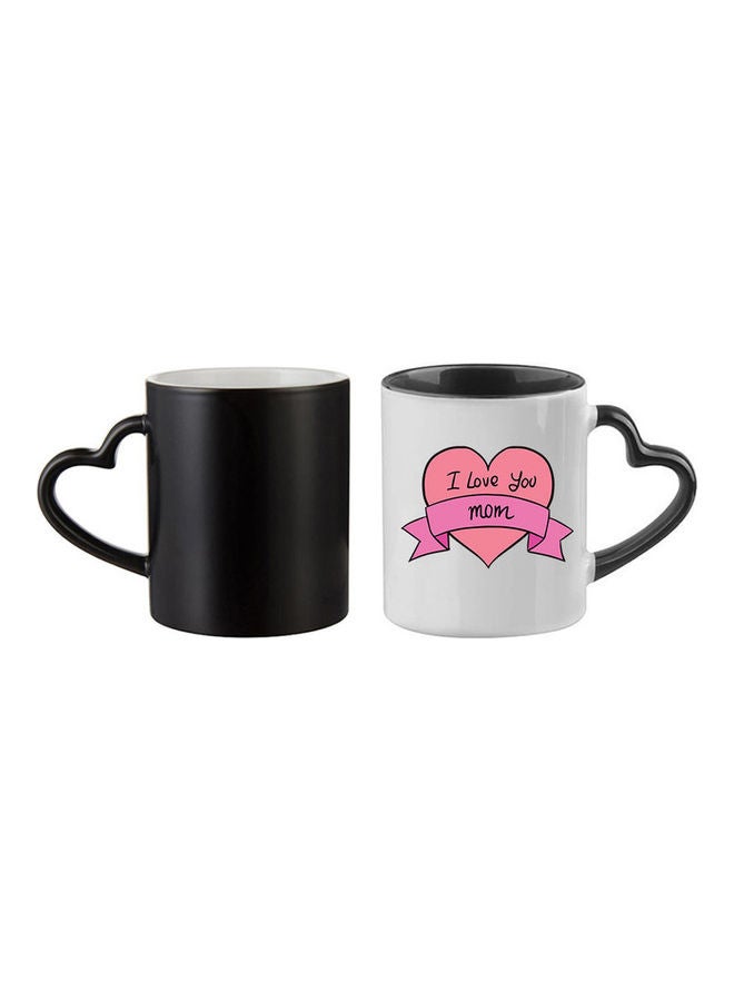 I Love You Mom Magic Mug With Heart Handle Black/White