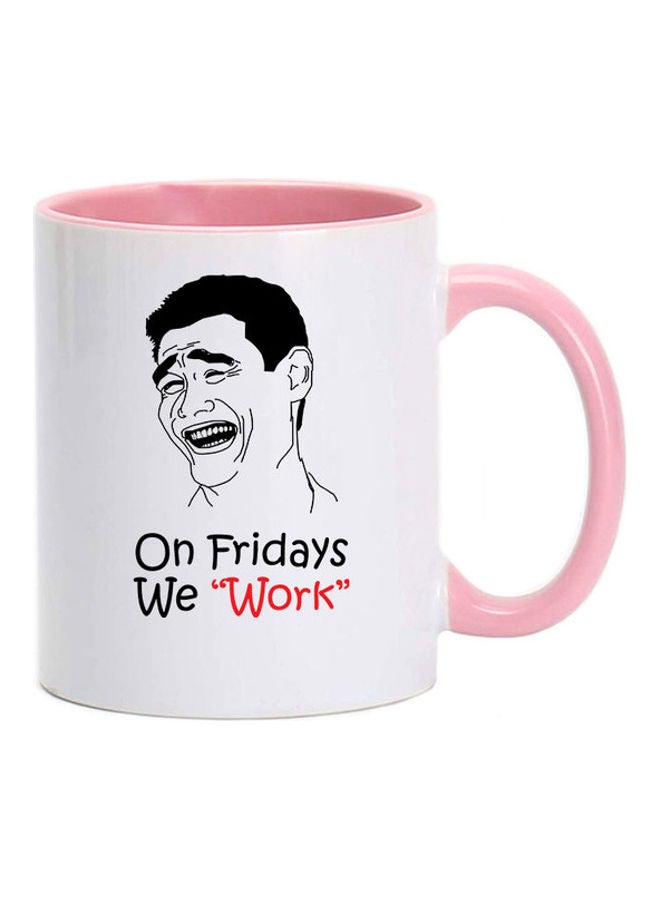 MEC On Fridays We Work Mug Pink/White