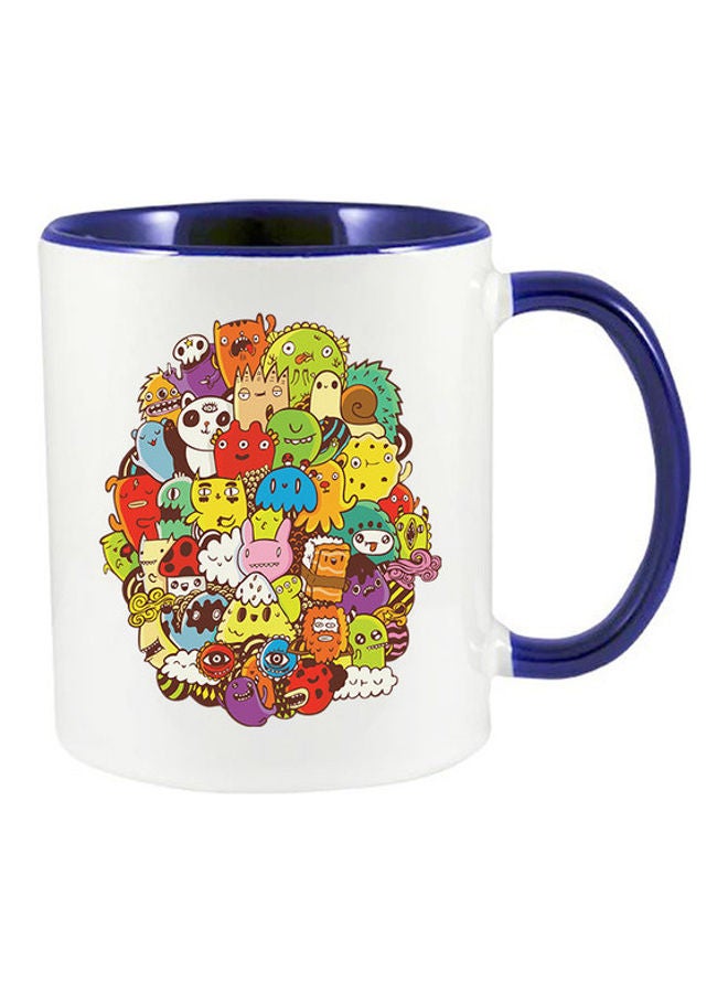 إم إي سي مج برسومات كرتونية ملونة بطريقة الخربشة أزرق/ أبيض