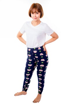 Miss London Elasticated Printed Pyjama Blue/White/Green  - Image 4