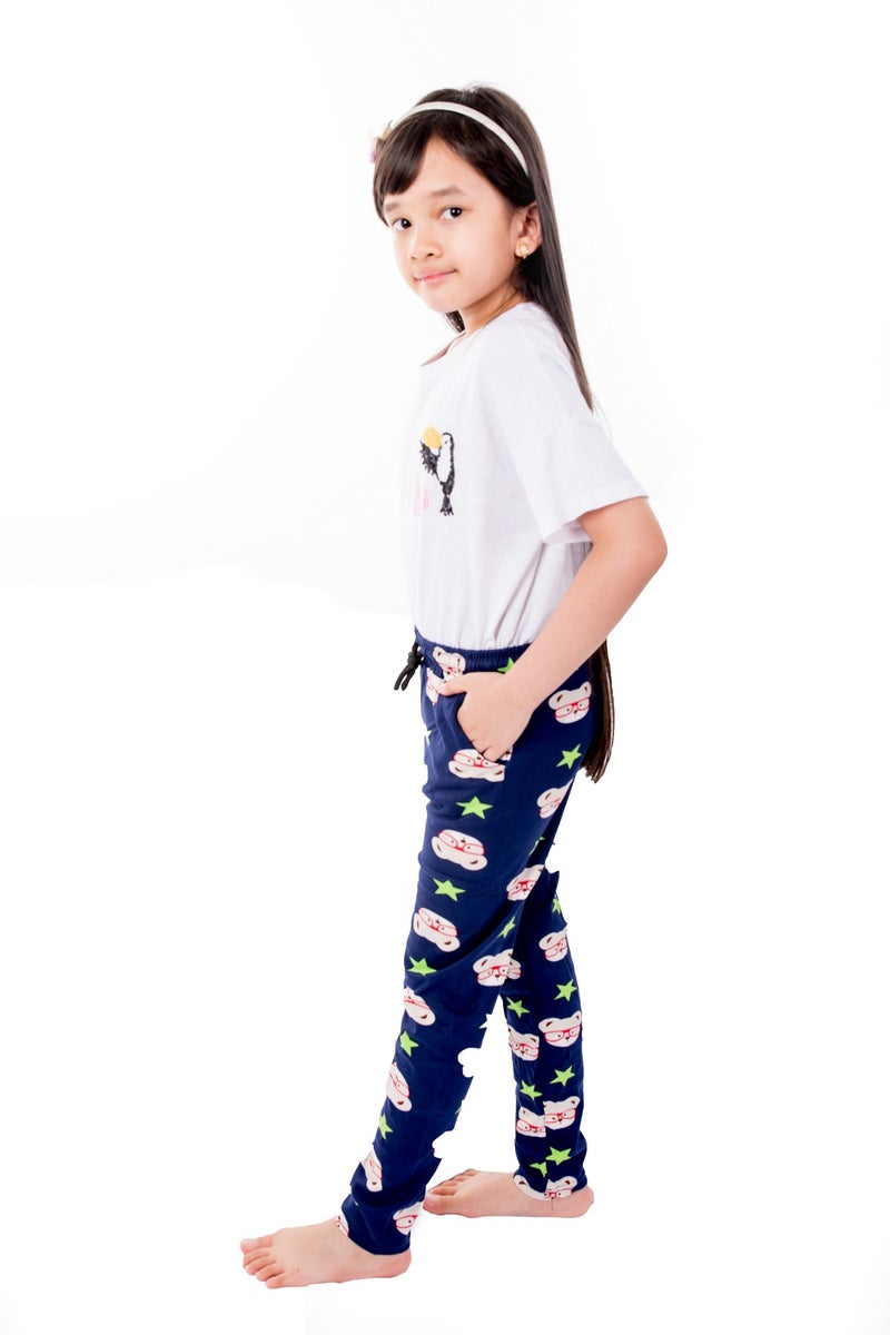 Miss London - Drawstring Printed Pyjama Blue/White/Green - Image 1