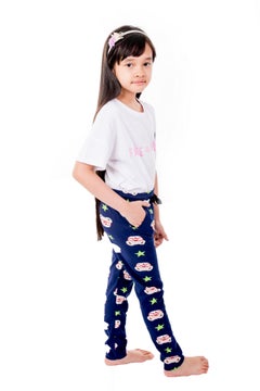 Miss London Drawstring Printed Pyjama Blue/White/Green  - Image 4