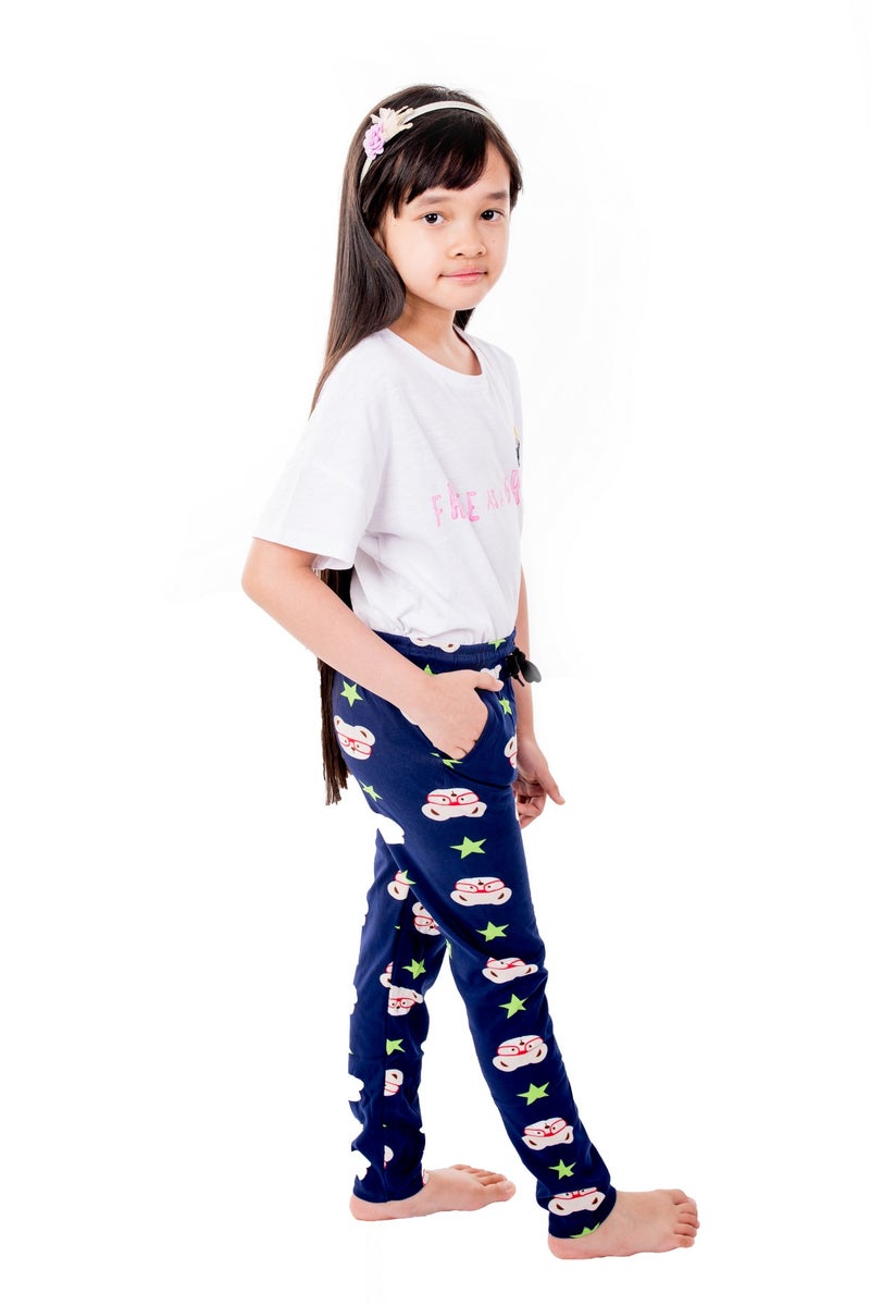 Miss London - Drawstring Printed Pyjama Blue/White/Green - Image 1