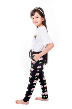 Miss London Drawstring Printed Pyjama Black/White/Green  - Image 2