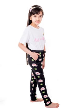 Miss London Drawstring Printed Pyjama Black/White/Green  - Image 3