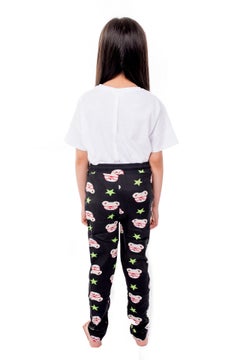 Miss London Drawstring Printed Pyjama Black/White/Green  - Image 4
