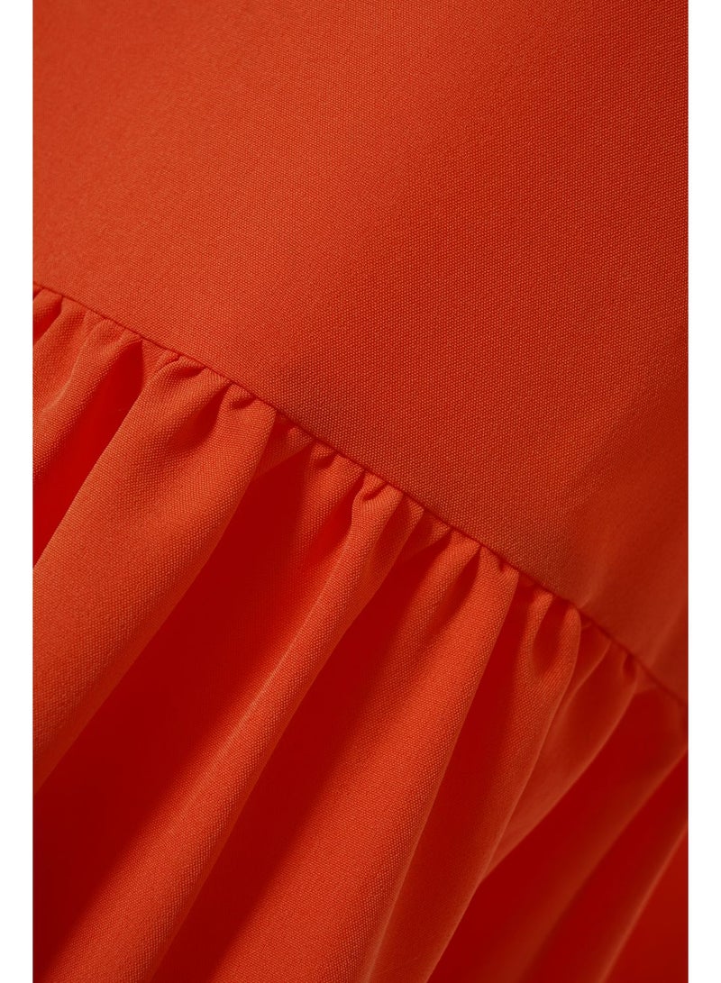 Aila - Women'S Casual Knee Length Short Sleeve Plain Basic Dress Orange - Image 1