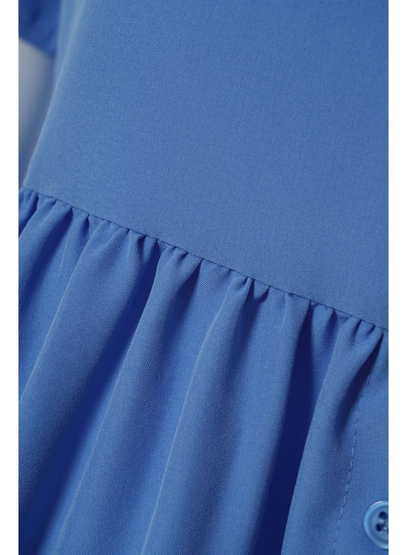 Aila Women'S Casual Knee Length Short Sleeve Plain Basic Dress Blue  - Image 5