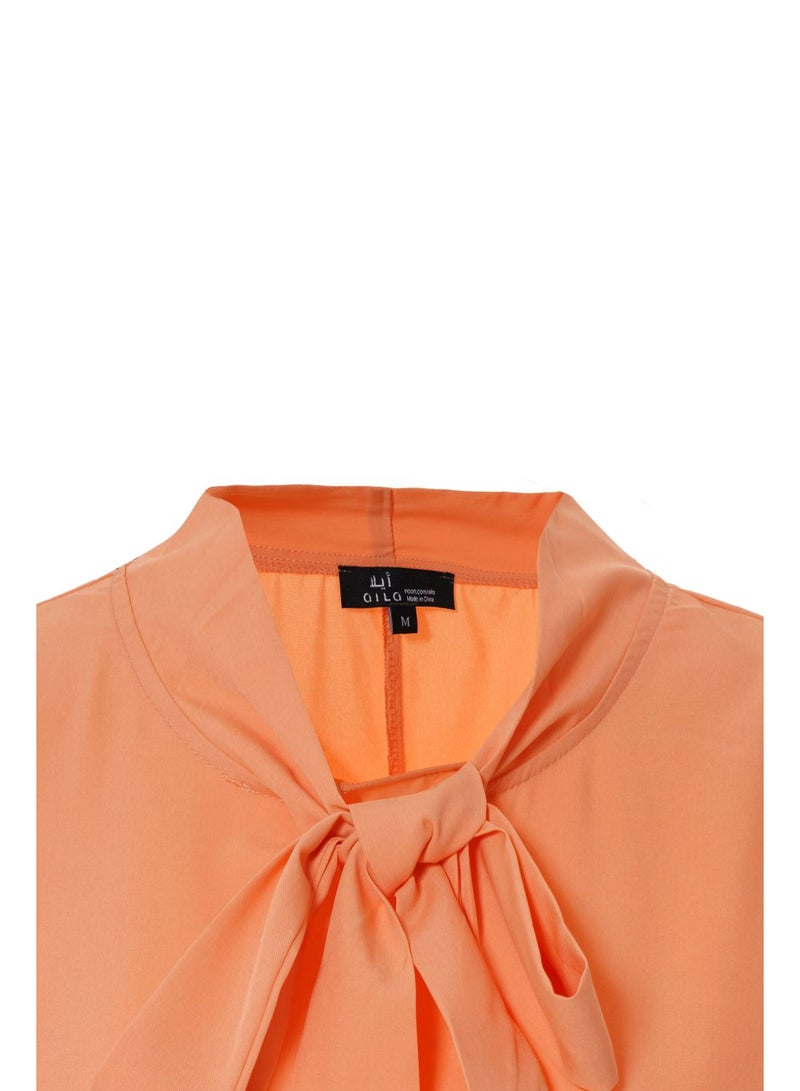 Aila Women'S Casual Short Sleeve Solid Blouse Orange  - Image 5