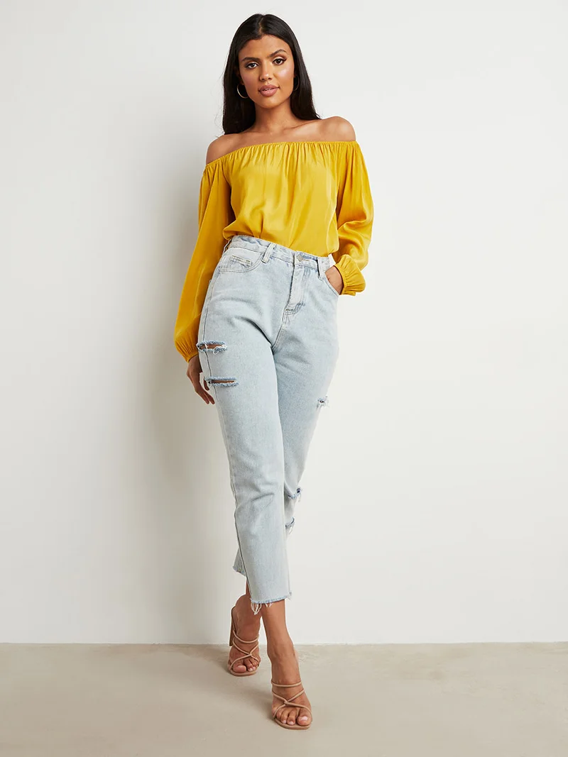 Closet By Styli Volume Sleeve Off Shoulder Top Mustard