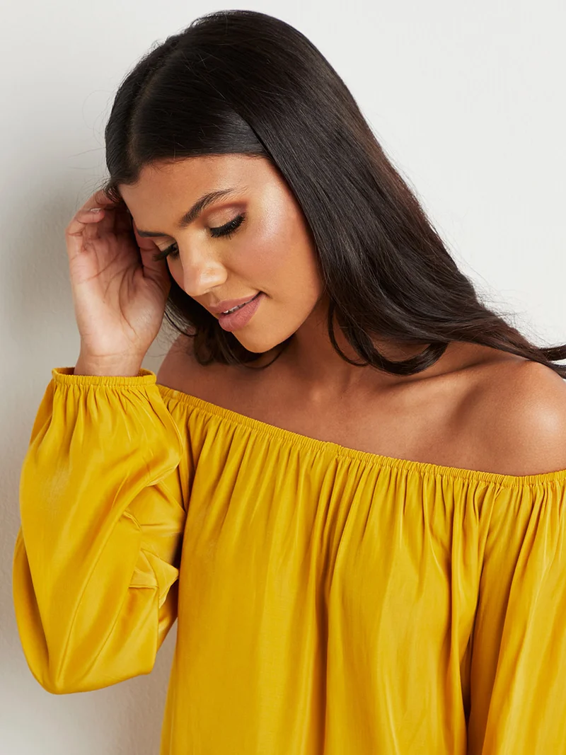 Closet By Styli Volume Sleeve Off Shoulder Top Mustard