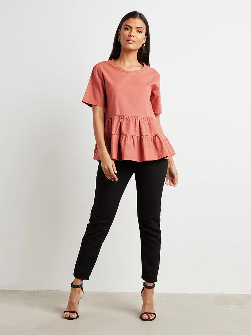 Closet By Styli Tiered Hem Top Rust