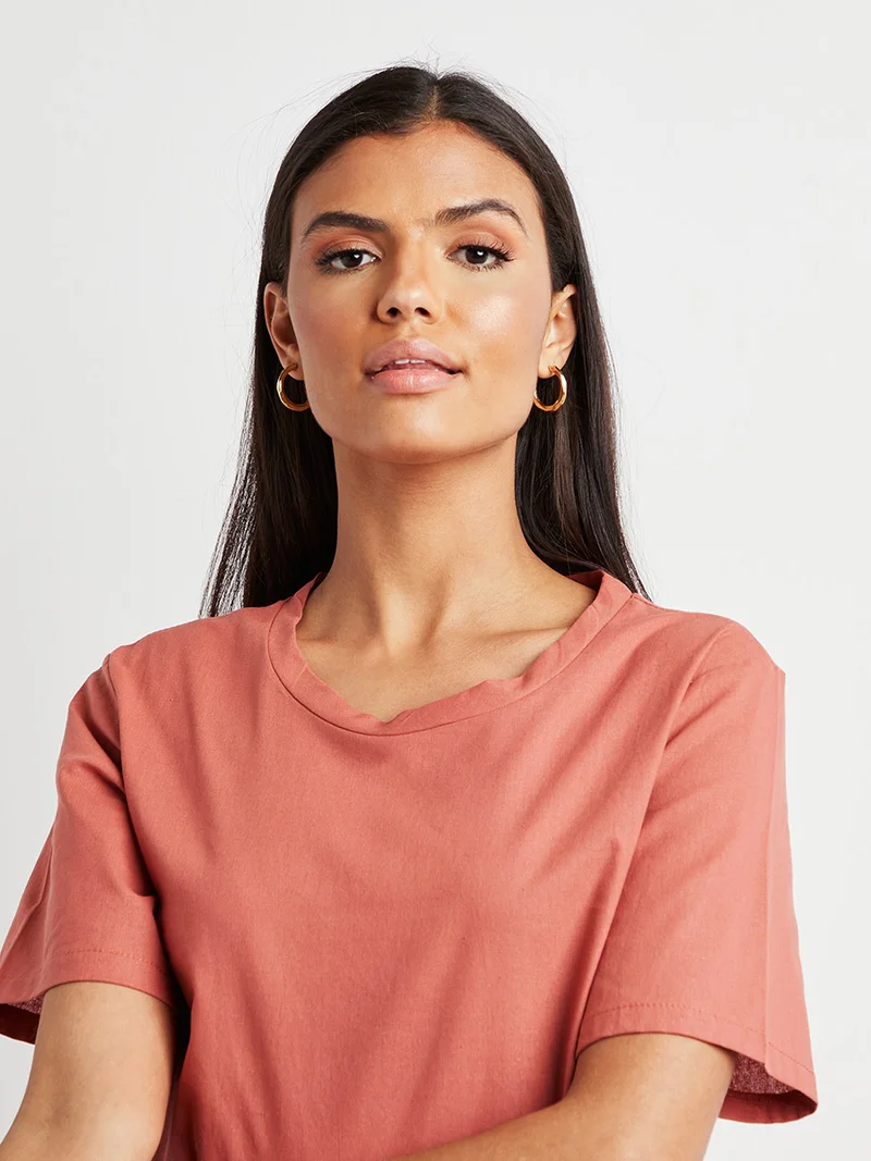 Closet By Styli Tiered Hem Top Rust