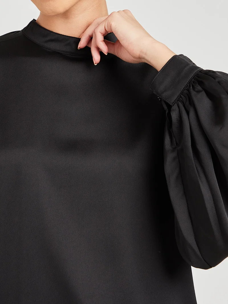 Closet By Styli Extreme Balloon Sleeve High Neck Top Black