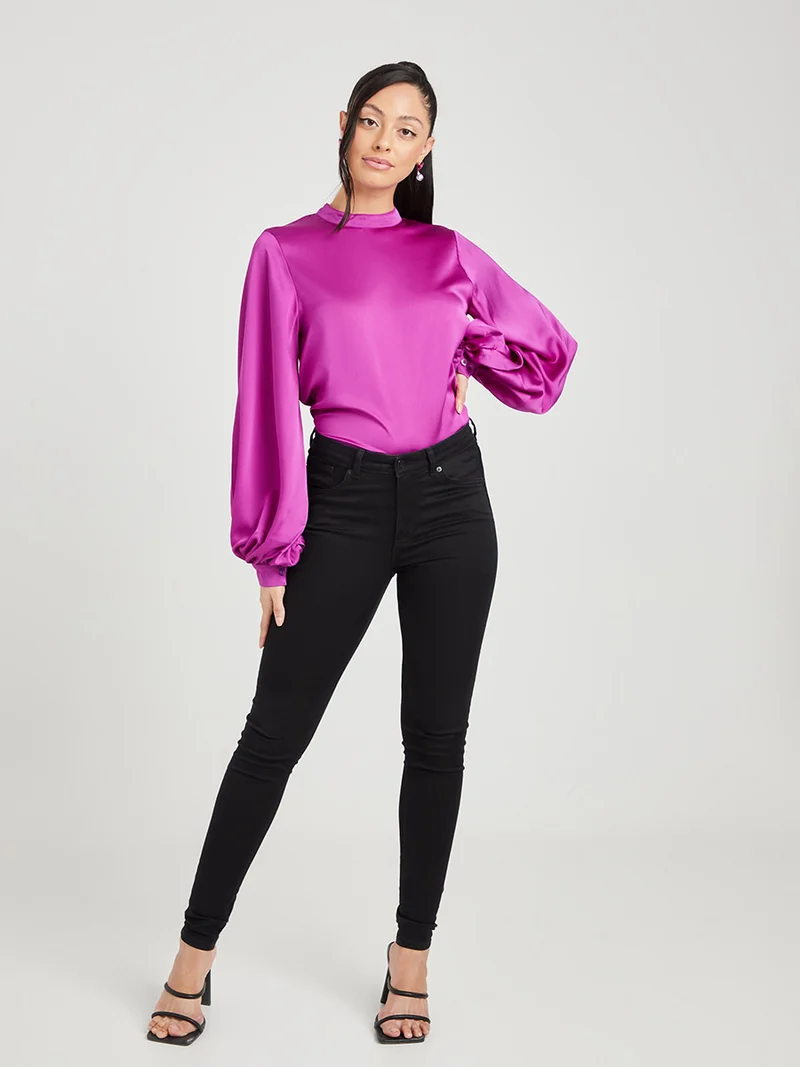 Closet By Styli Extreme Balloon Sleeve High Neck Top Purple