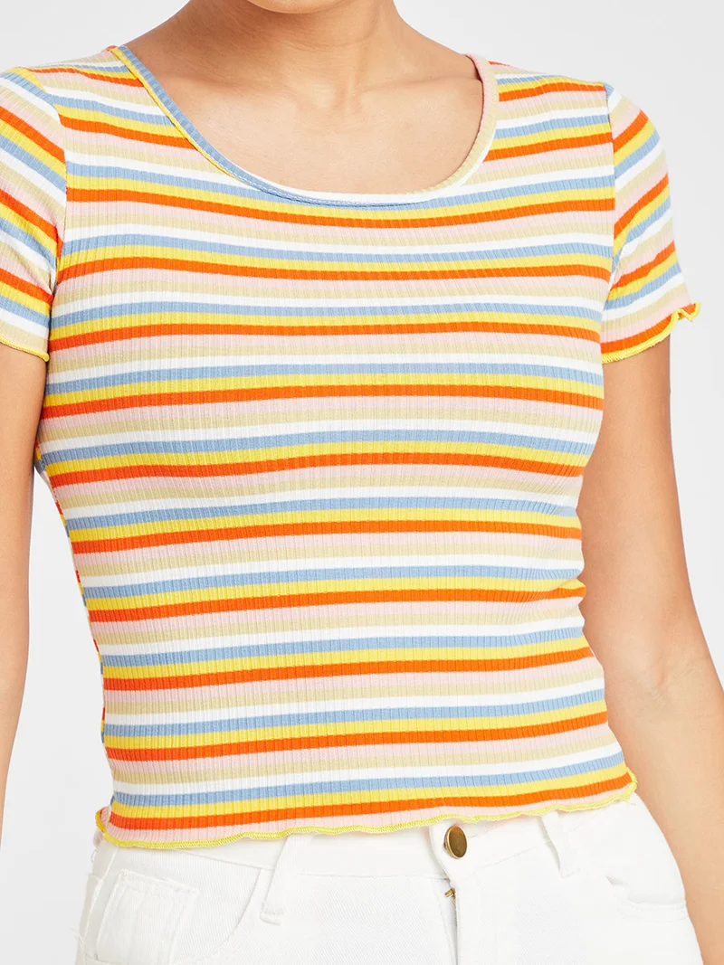 Closet By Styli Ribbed Striped T-Shirt Multicolour