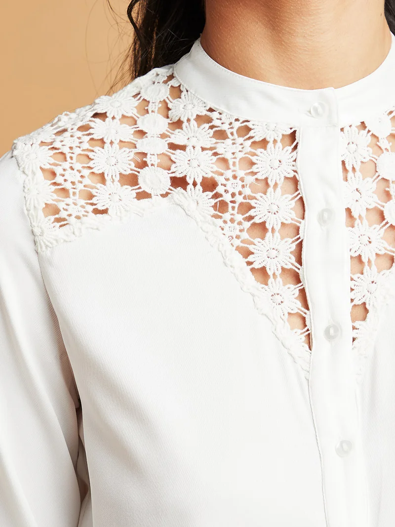 Closet By Styli Lace Insert Button Through Top White