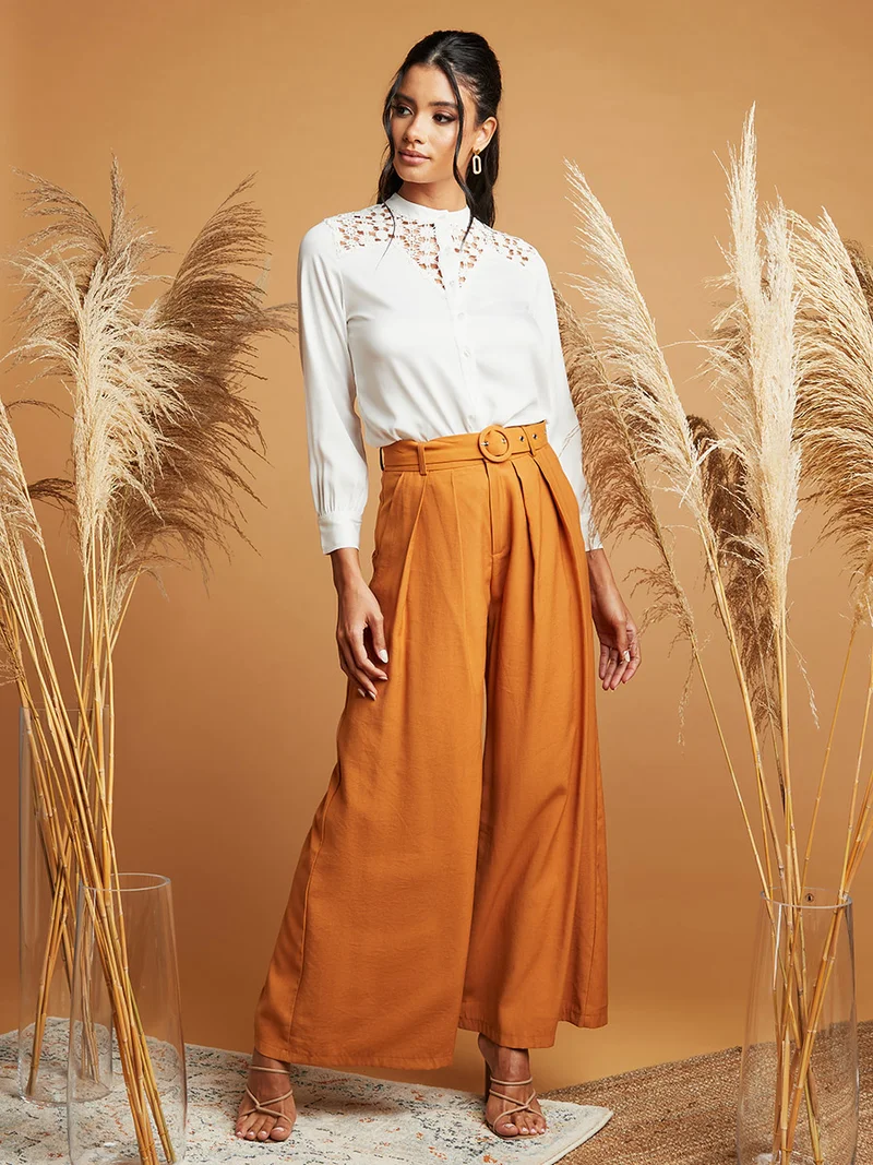 Closet By Styli Lace Insert Button Through Top White