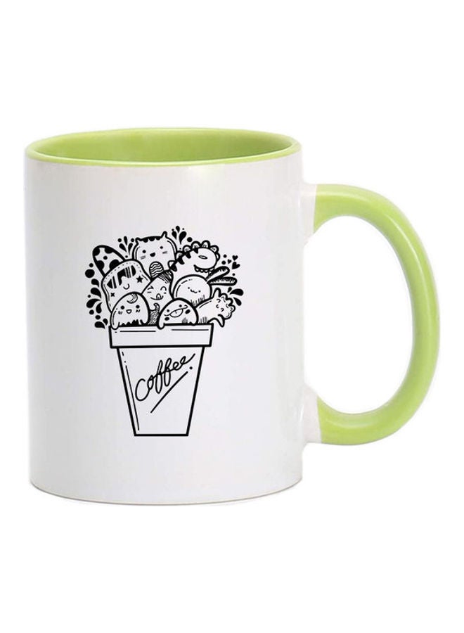 إم إي سي مج للقهوة مطبوع برسومات بطريقة الخربشة أخضر/أبيض