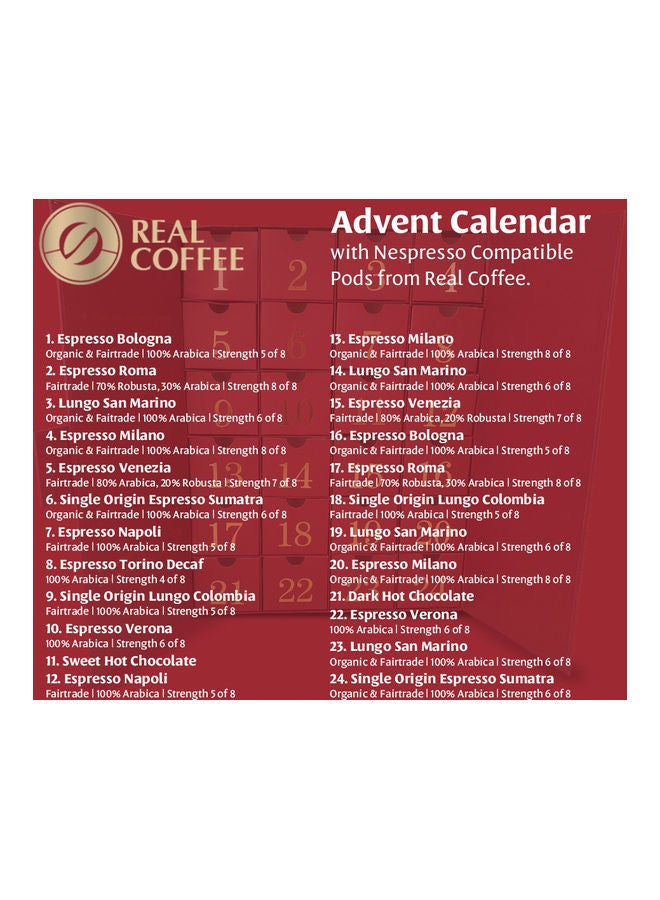 Real Coffee - Nespresso Compatible Variety Capsules, Christmas Advent Calendar Red - Gift Pack - 48 Capsules Espresso 500grams - Image 1
