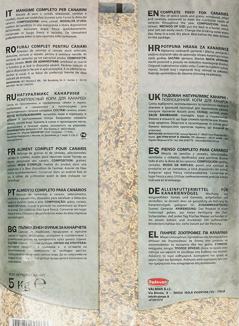 Padovan - Natural Mix Canarini Complete Feed For Birds 5kg - Image 1