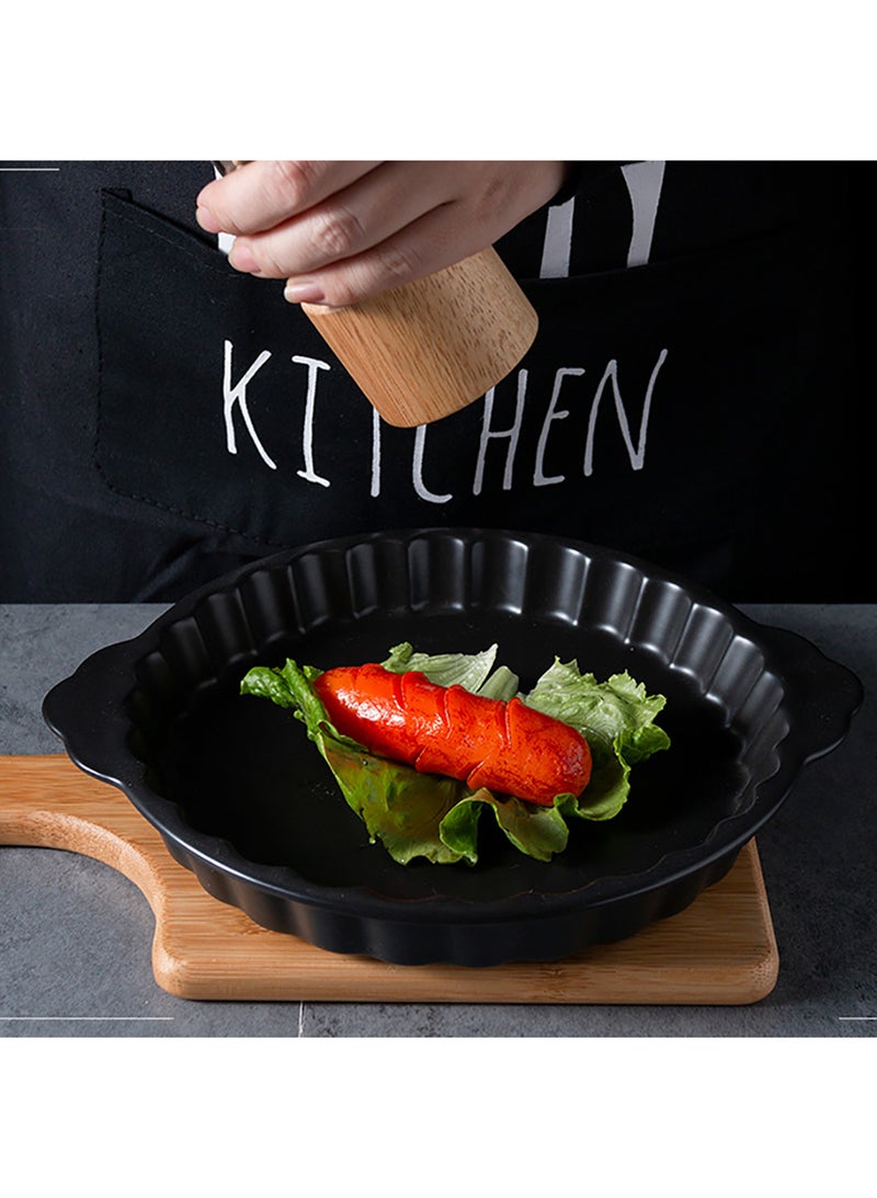 Sharpdo Chrysanthemum Ceramic Round Ovendish With Handle Black 8inch - Image 2