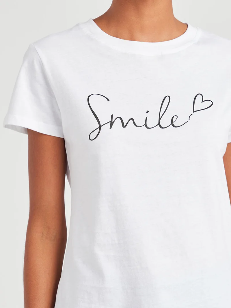 Closet By Styli Smile Slogan Print Regular Fit T-Shirt White