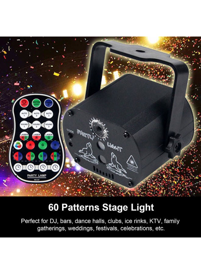 60 Patterns Stage Light Disco Party LED Sound Control Strobe Lamp with Remote Black 10.6 x 9 x 9.6cm
