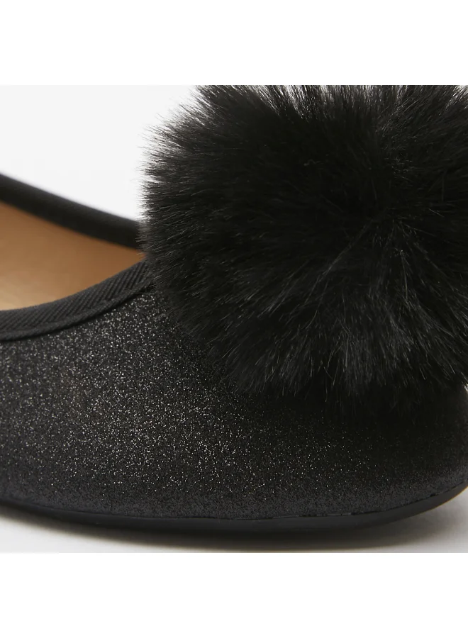 shoexpress Girls Pom-Pom Accent Round Toe Ballerina Black