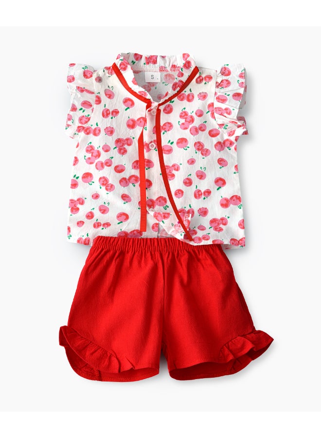 babyqlo - Flower Printed Short Sleeve Top And Shorts Set Multicolour - Image 1