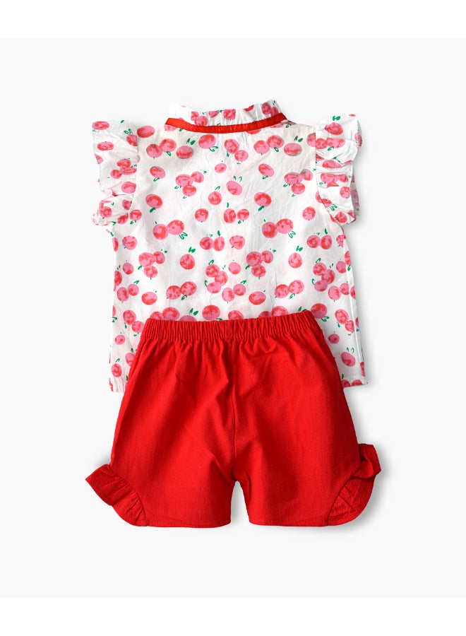 babyqlo - Flower Printed Short Sleeve Top And Shorts Set Multicolour - Image 1