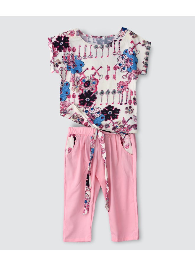 babyqlo Printed T-Shirt And Three Quarter Pants Set Multicolour  - Image 1