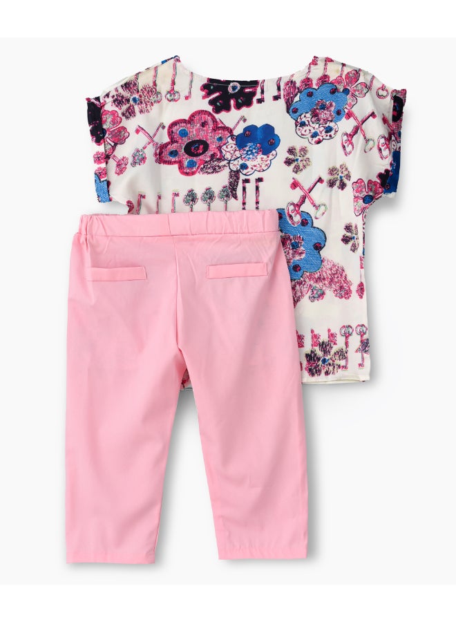 babyqlo Printed T-Shirt And Three Quarter Pants Set Multicolour  - Image 2