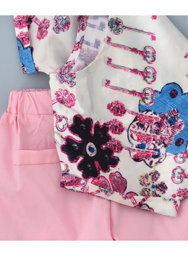 babyqlo Printed T-Shirt And Three Quarter Pants Set Multicolour  - Image 4