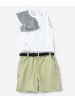 Stylish One Sleeve Top And Shorts Set Multicolour