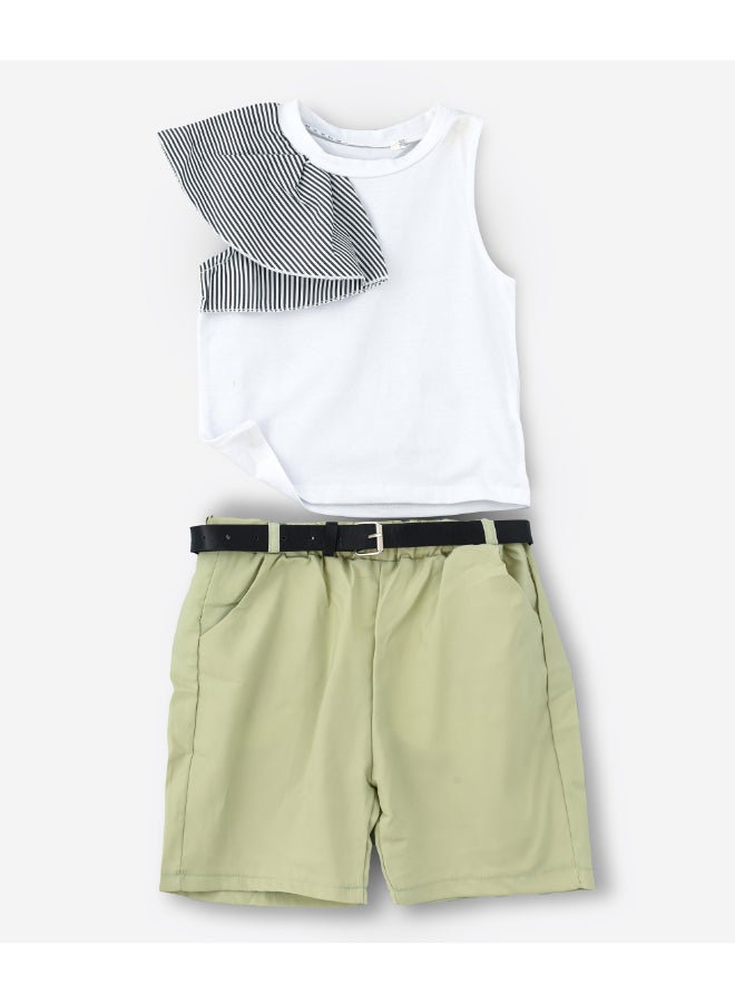 babyqlo - Stylish One Sleeve Top And Shorts Set Multicolour - Image 1