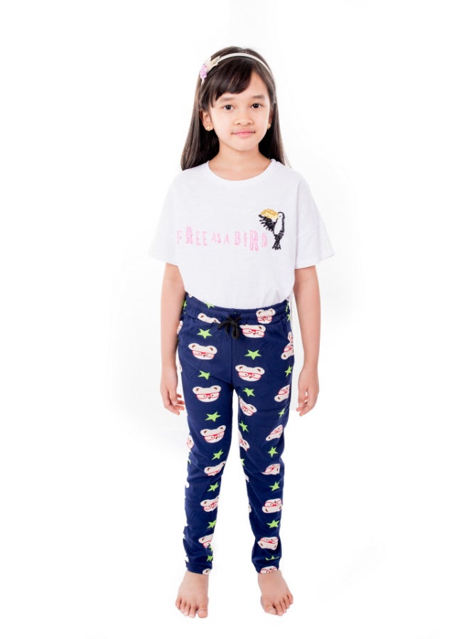 Miss London - Drawstring Printed Pyjama Blue/White/Green - Image 1