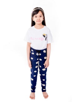 Miss London Drawstring Printed Pyjama Blue/White  - Image 1