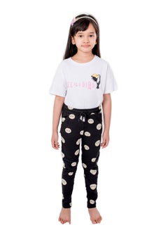 Miss London Drawstring Printed Pyjama Black/white  - Image 1