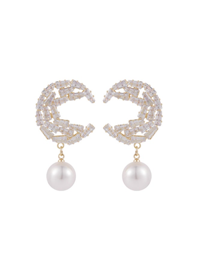 THE BLING STUDIO - Pristine Rhinestone Moon Earrings - Image 1