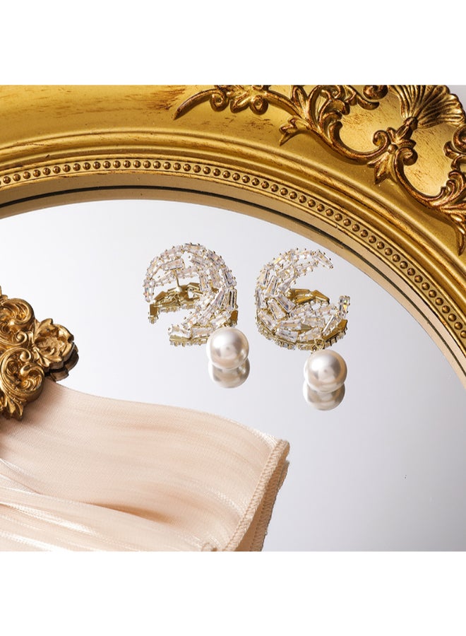 THE BLING STUDIO - Pristine Rhinestone Moon Earrings - Image 1