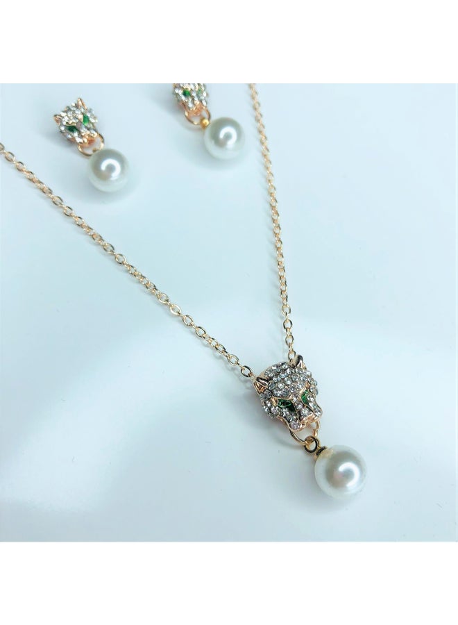 THE BLING STUDIO - Tinsel Leopard Studded Neclace Set - Image 1