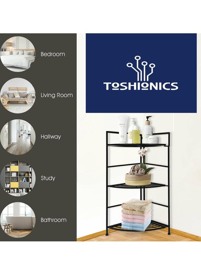توشيونيكس رف تخزين زاوية للحمام قابل للطي مكون من 3 طبقات  - Image 5