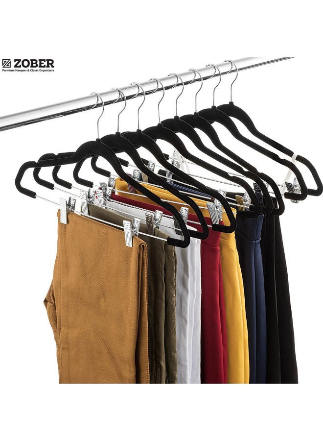 ZOBER 20-Piece Non-Slip 360 Degree Chrome Swivel Hook Velvet Hangers With Metal Clips Black/Silver 43.18x26x0.5cm Black/Silver 43.18x26x0.5cm - Image 2