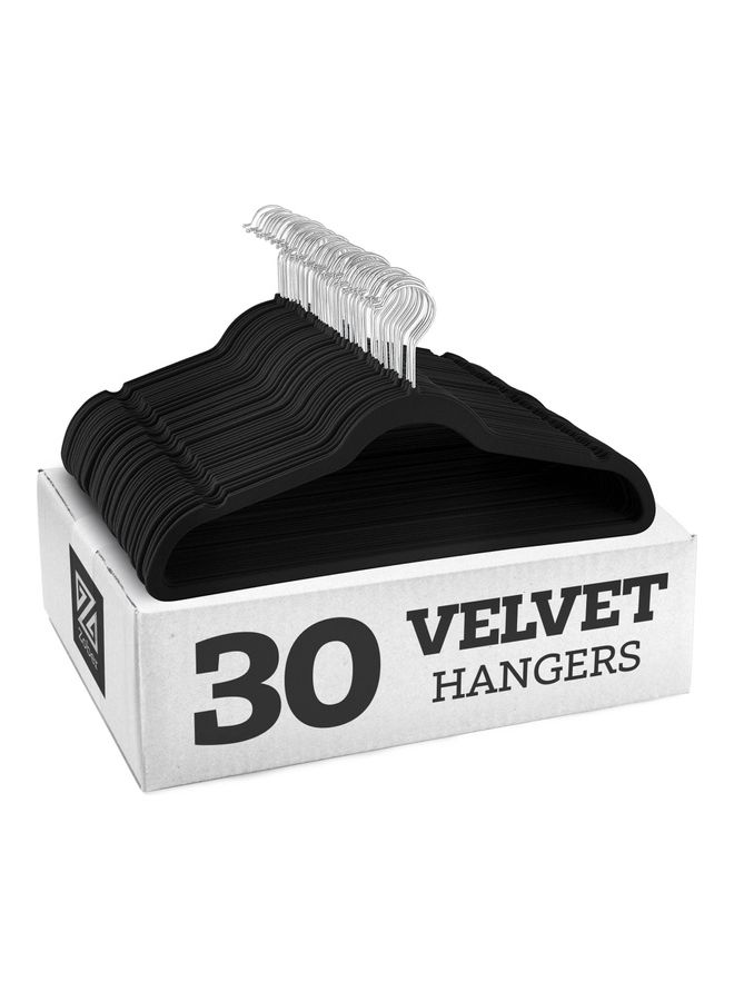 ZOBER 30-Piece Nonslip 360-Degree-Swivel Hook Velvet Hangers Black 43.18x23.3x0.5cm Black 43.18x23.3x0.5cm - Image 1