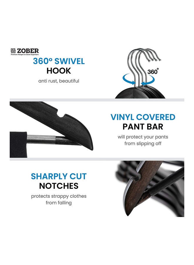 زوبير طقم علاقات ملابس خشبية مزودة بخطاف دوار بزاوية 360 درجة مانع للانزلاق مكون من 20 قطعة . أسود/فضي . 44.5x22.86x1.01سم - Image 5