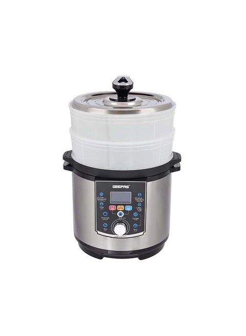 Multi-Function Pressure Cooker, Steamer & Egg Boiler,Non-Stick Pot | 24 Hours Delay Timer | 18-In-1 Multi-Functions | Cook Rice, Crispy, Soup, Stew, Porridge, Steam, Slow Cooker, Cake, Egg, Yogurt, Bean, Meat 6.0 L 1000.0 kW GMC35037 Silver/Black